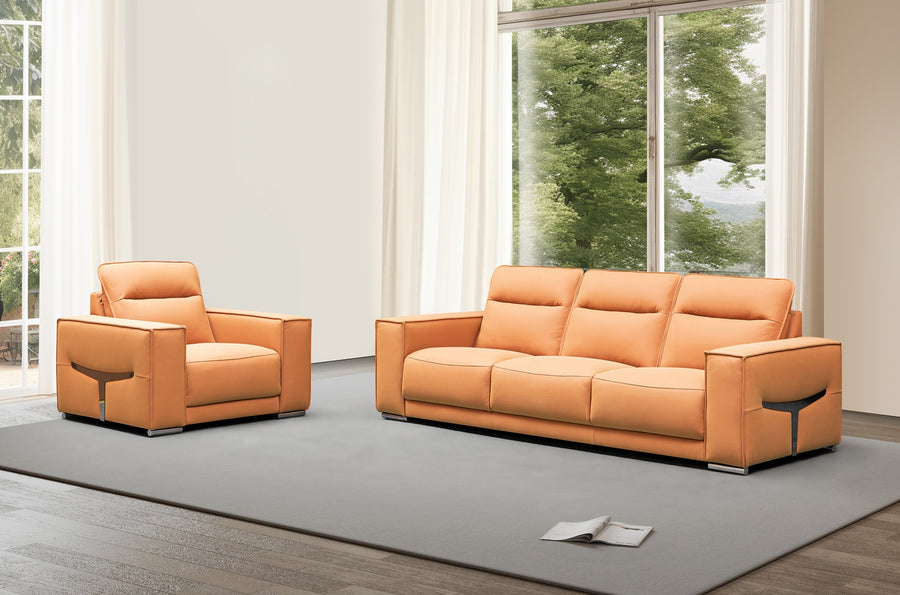 GM530 Leather Sofa & Armchair Set by Klaussner - Contemporary Orange Leather with Wide Arms