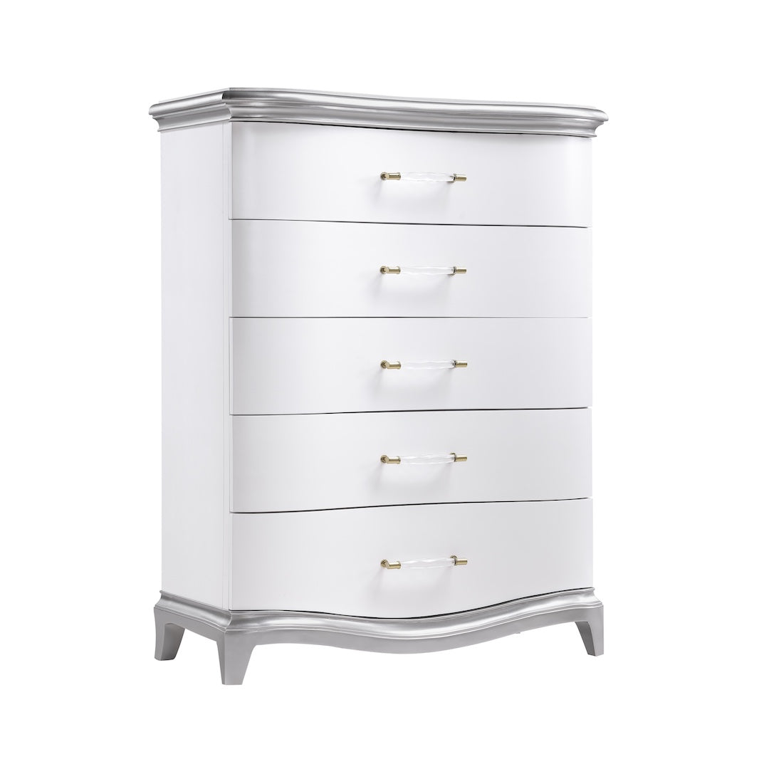 Modern White and Silver Tufted Contemporary Nina Bedroom Set