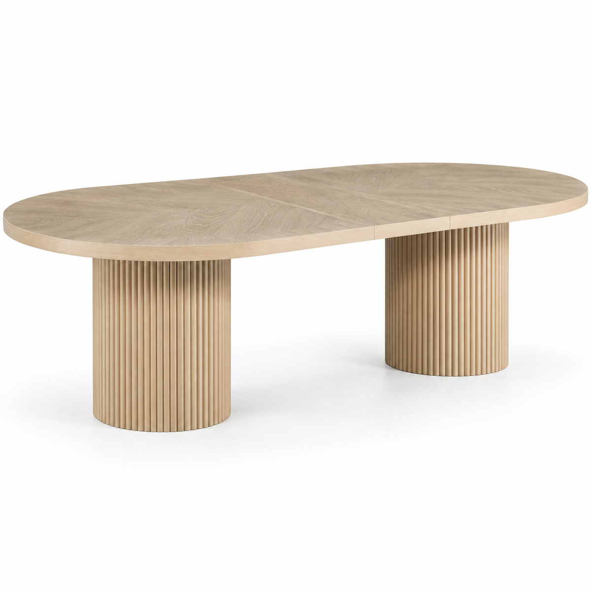 Extendable Oval Dining Table & Boucle Chairs, 5-Piece Dining Set Mid-Century Modern Double Pedestal