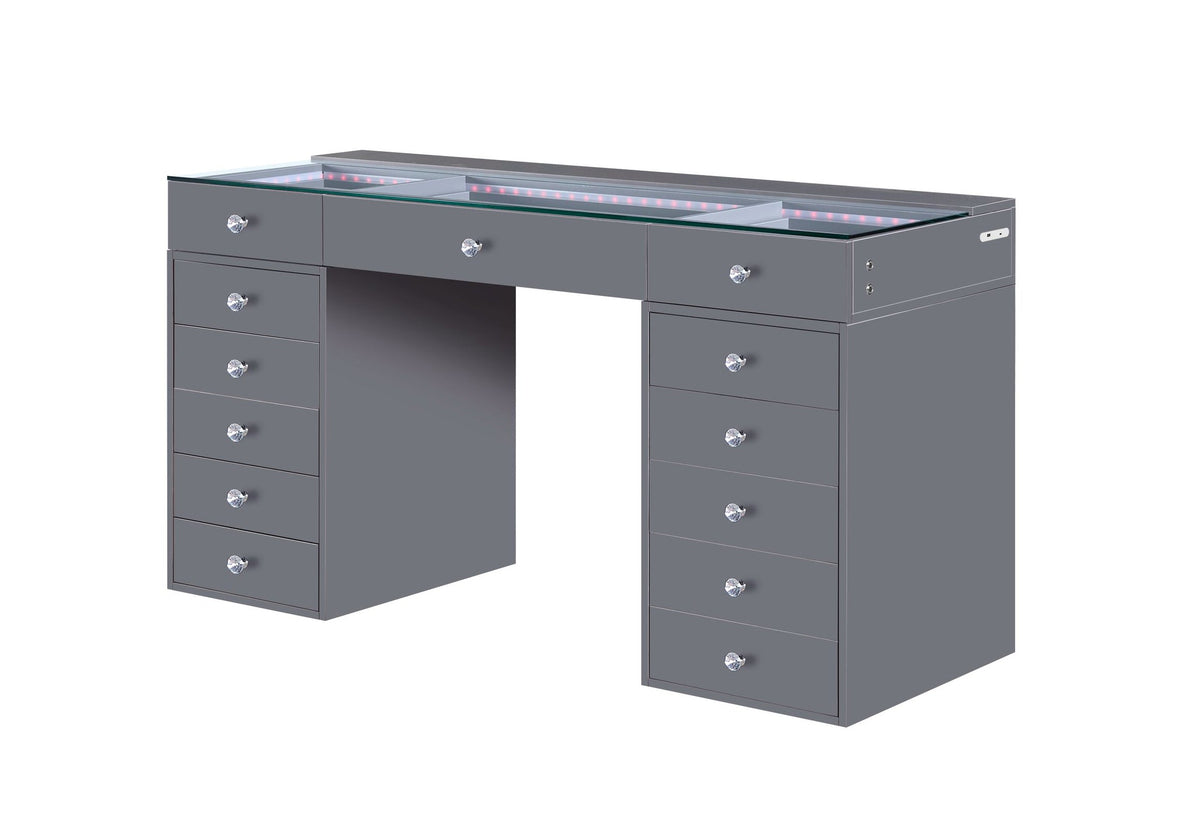 Top-down view of the tempered glass surface on a modern glam vanity