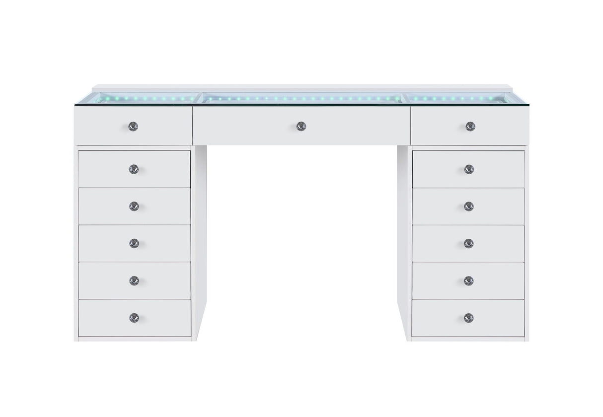 Side profile of the Eva Vanity showing drawer depth and sleek construction