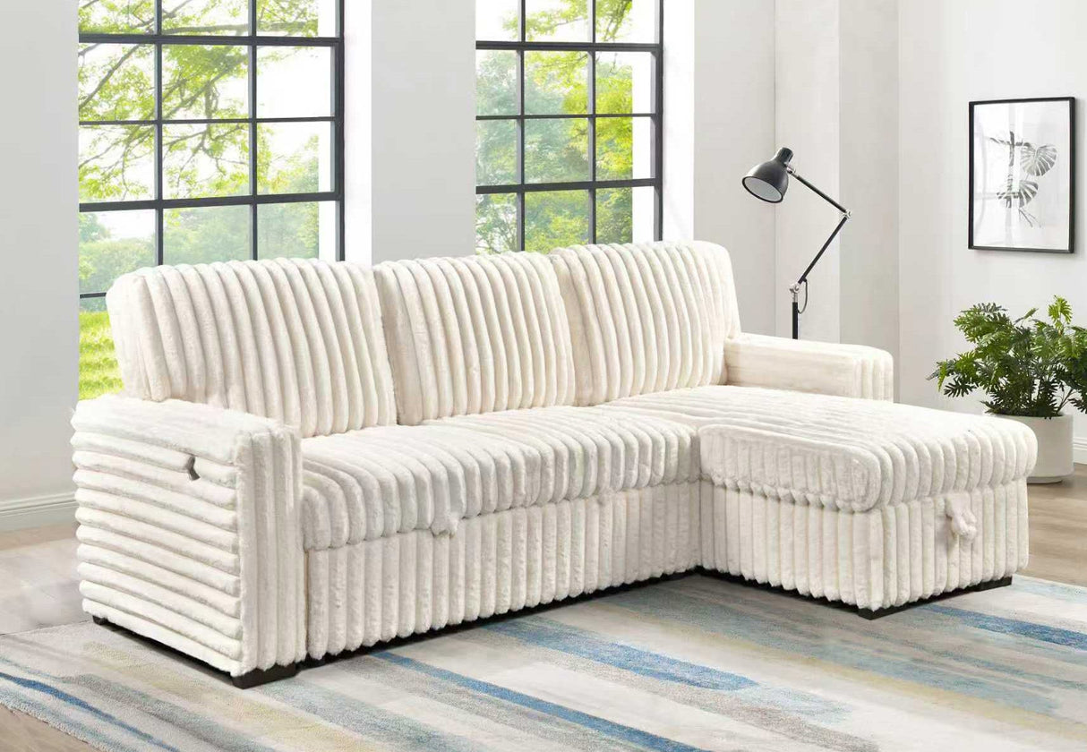 Side profile of the FOAK Queens L-shaped ribbed sofa