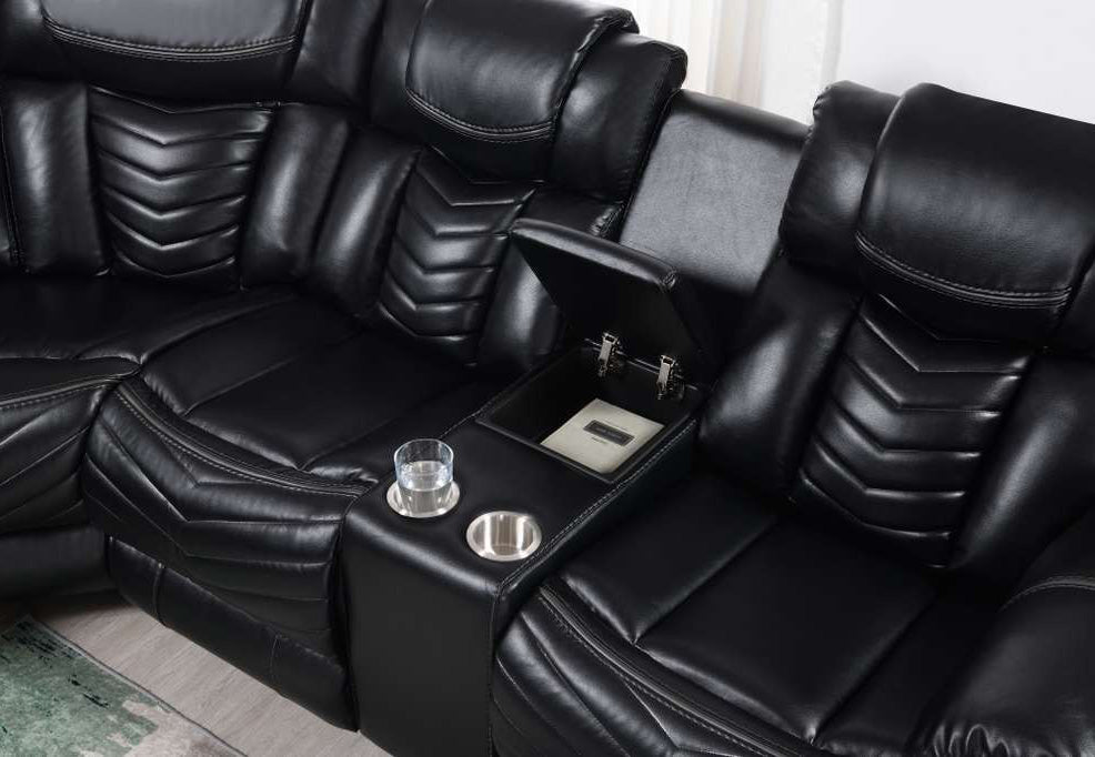 Detail of blue LED lighting strip along the base of the sofa