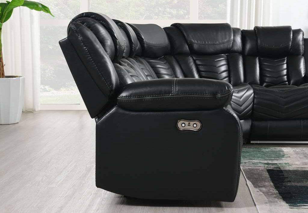 Ruiz black leather sofa with blue light accents