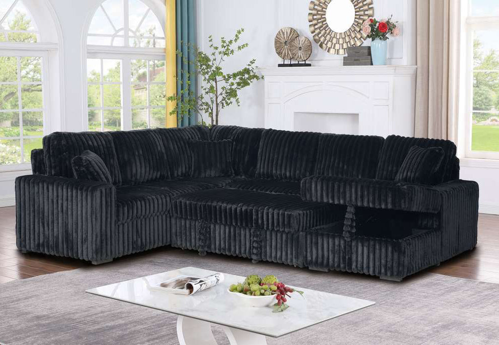 Maxy Black Corduroy Sectional Sofa front view in modern living room