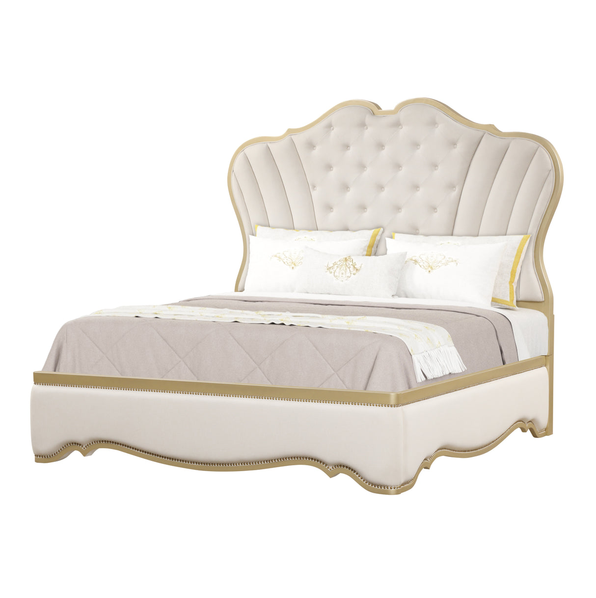 Athena Ivory Bedroom Set with Light Gold Accents & Classic Design