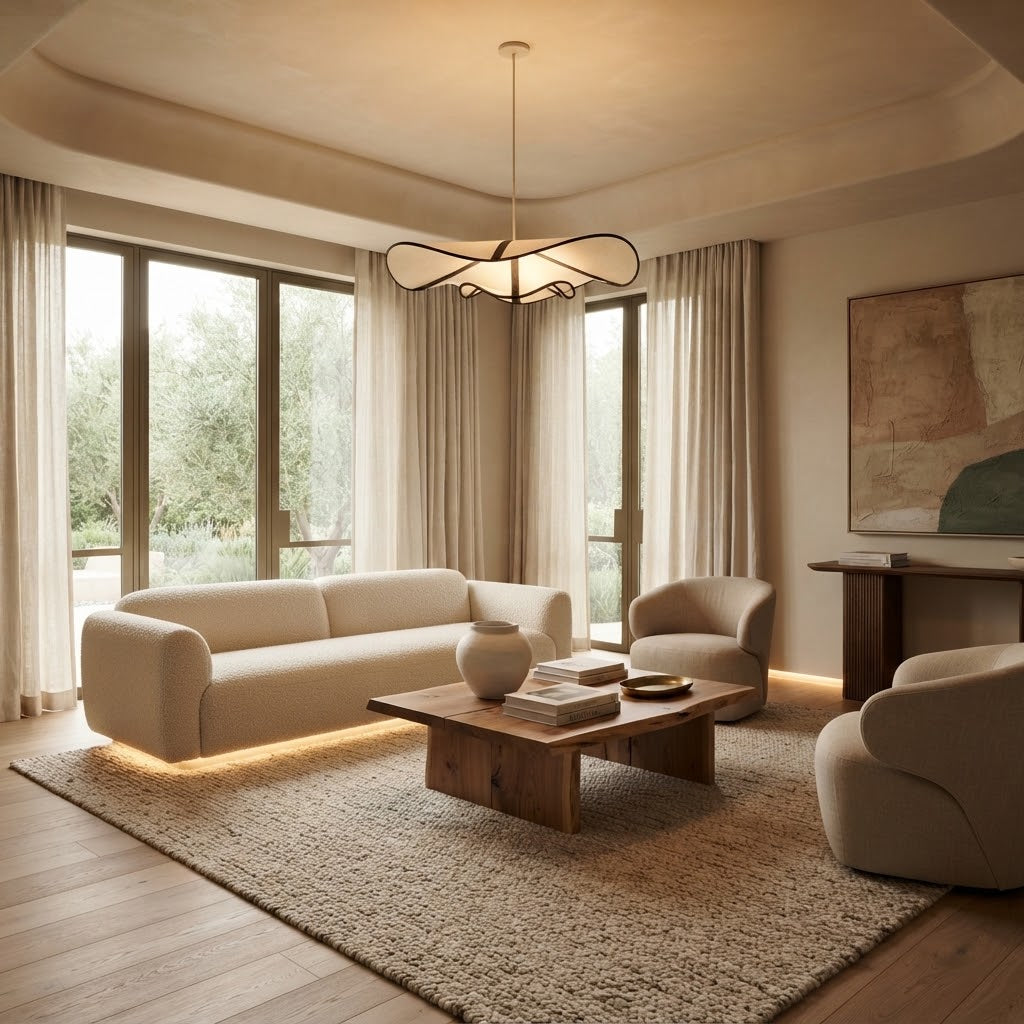 Chapeau Du Matin Fabric Pendant Lamp with Contrast Piping - Sculptural & Ambient Overhead Lighting