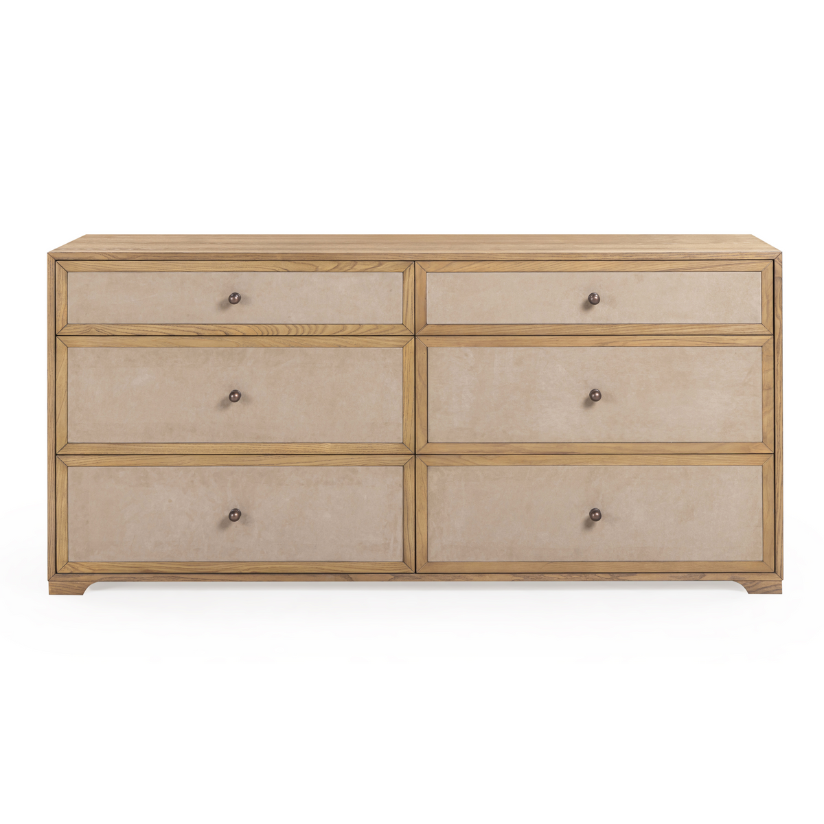 Laurentis 64" Light Taupe Suede and Wood 6-Drawer Dresser - View 1