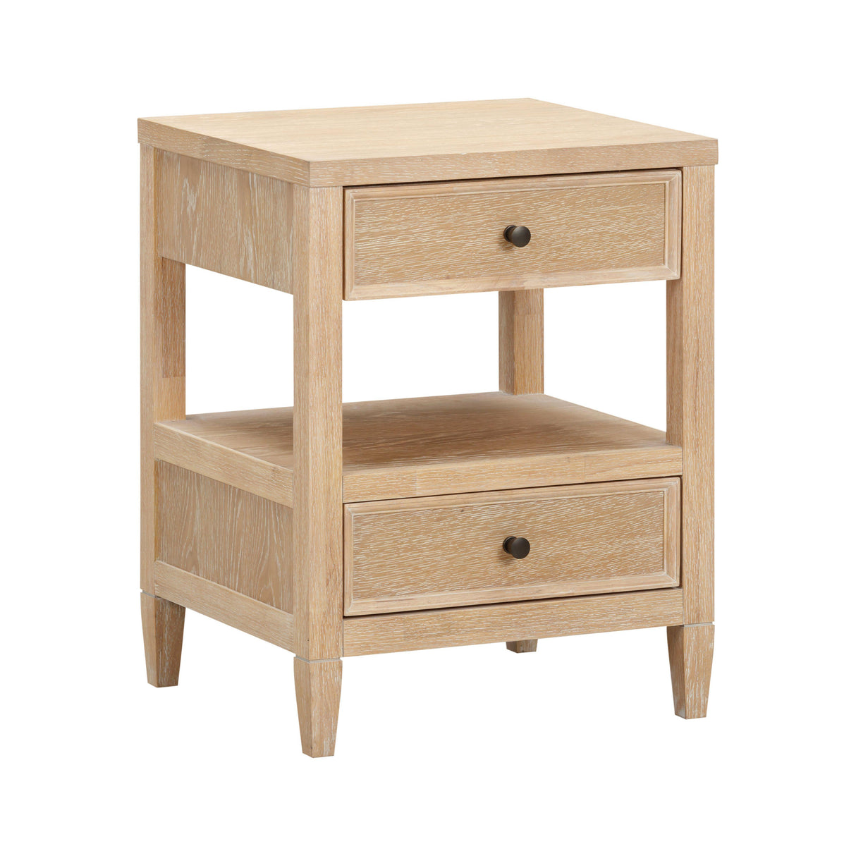 Bristol Park 20" Whitewashed Oak Wood 2-Drawer Nightstand