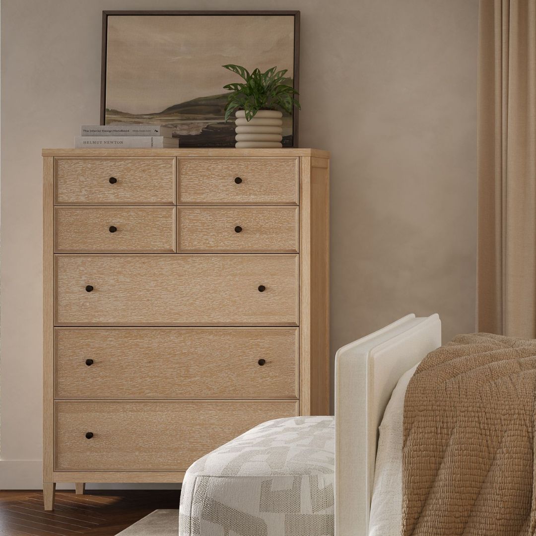 Bristol Park 40" Whitewashed Oak Wood 7-Drawer Chest