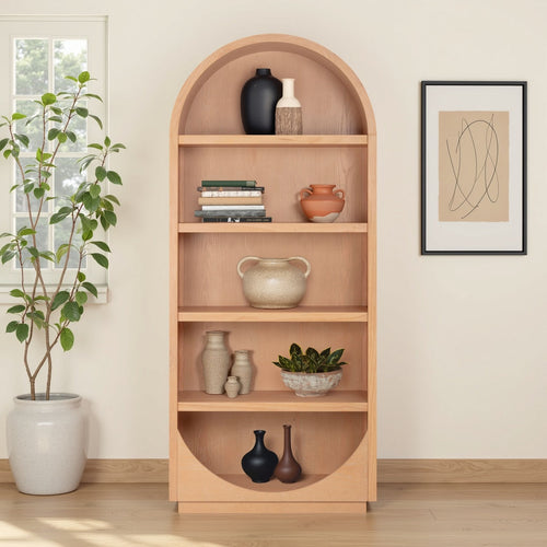 Marlow Wood Bookcase with Two Adjustable Shelves - Contemporary Acacia & Ash Veneer Bookshelf, 84" Tall