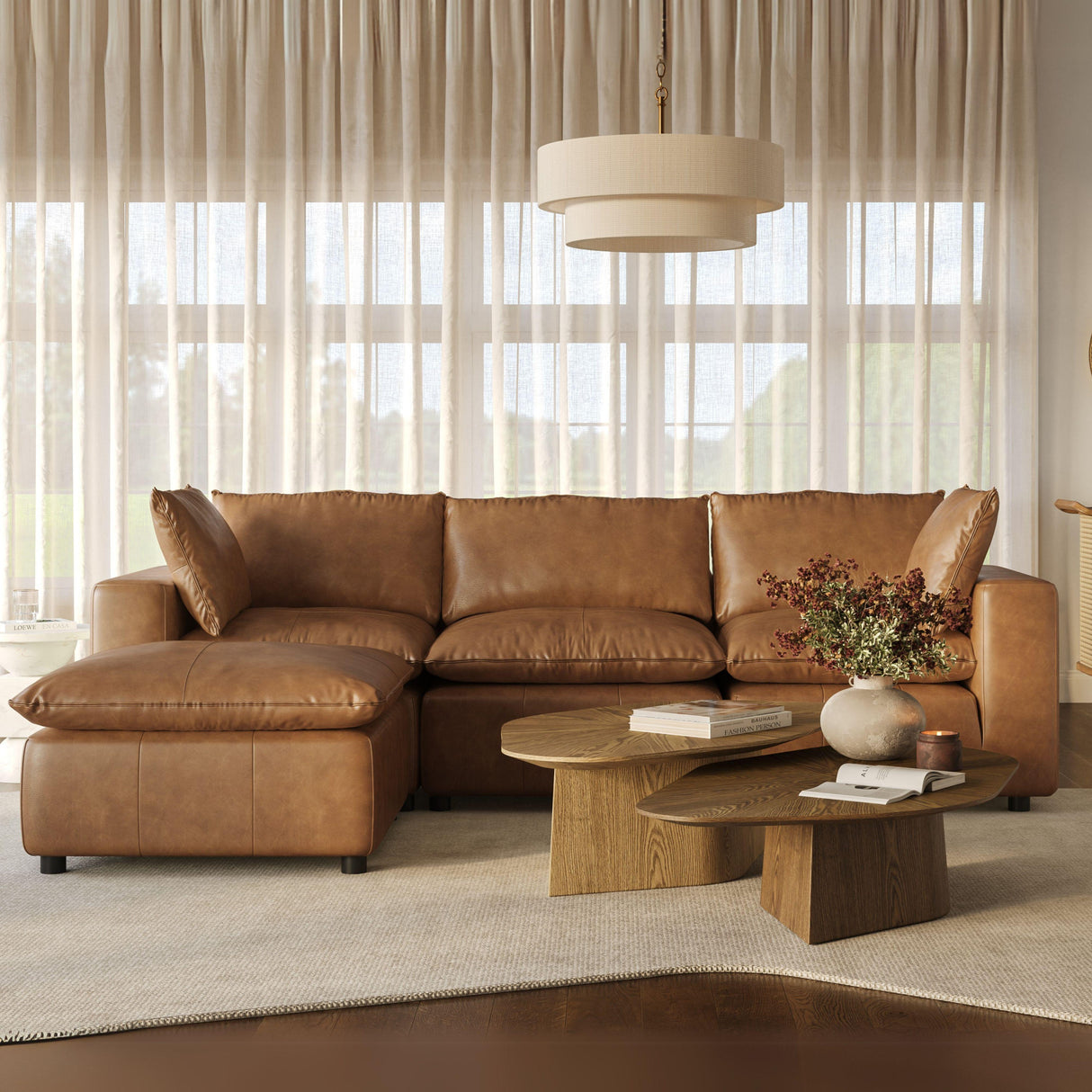 Cali 4-Piece Brown Leather Modular Sectional