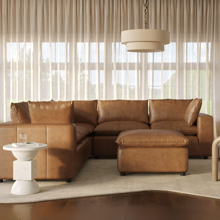 Cali 5-Piece Brown Leather Modular L-Sectional