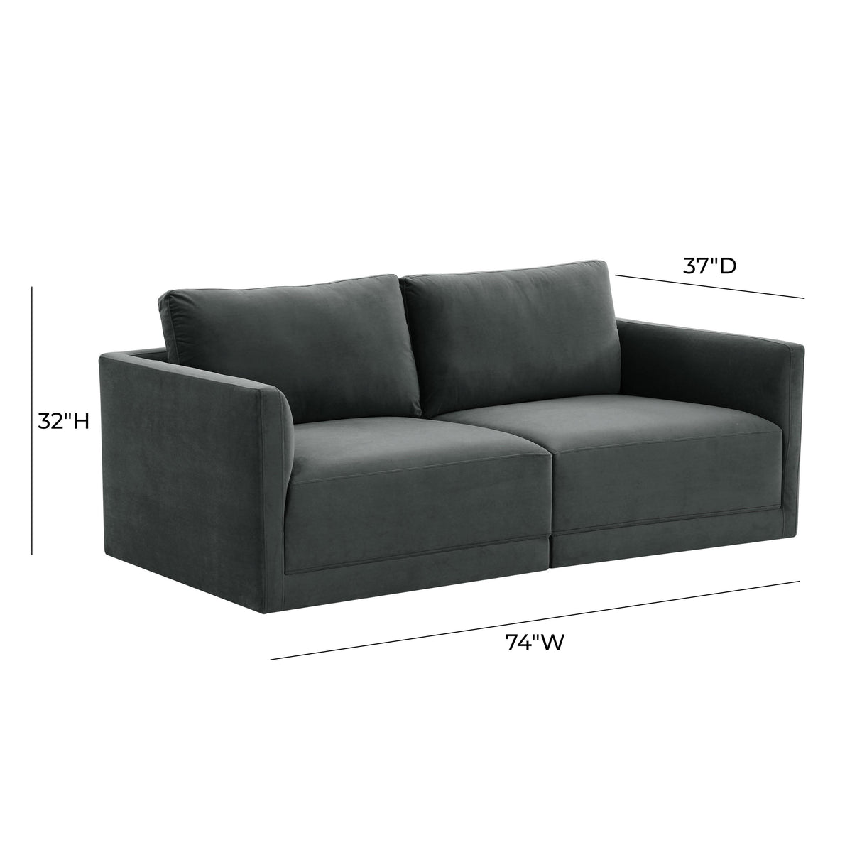 Willow 74" Velvet Modular Loveseat