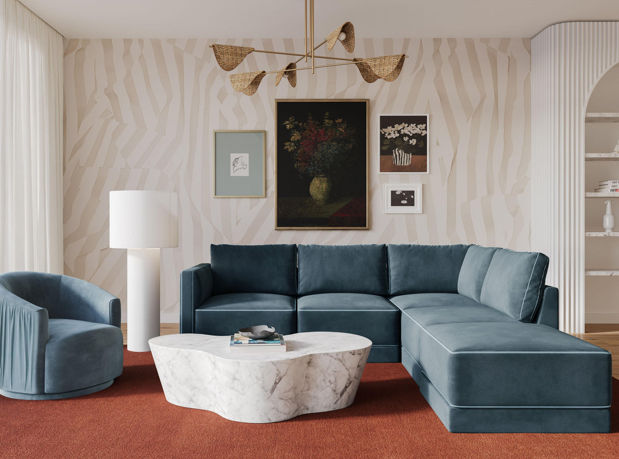 Willow 5-Piece Velvet Modular Right Facing Sectional