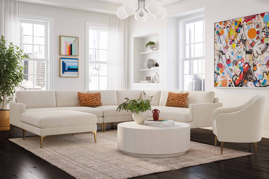 Serena Velvet Ottoman with Brushed Brass Legs & Connecting Brackets - Distressed Velvet, 39.5" Square