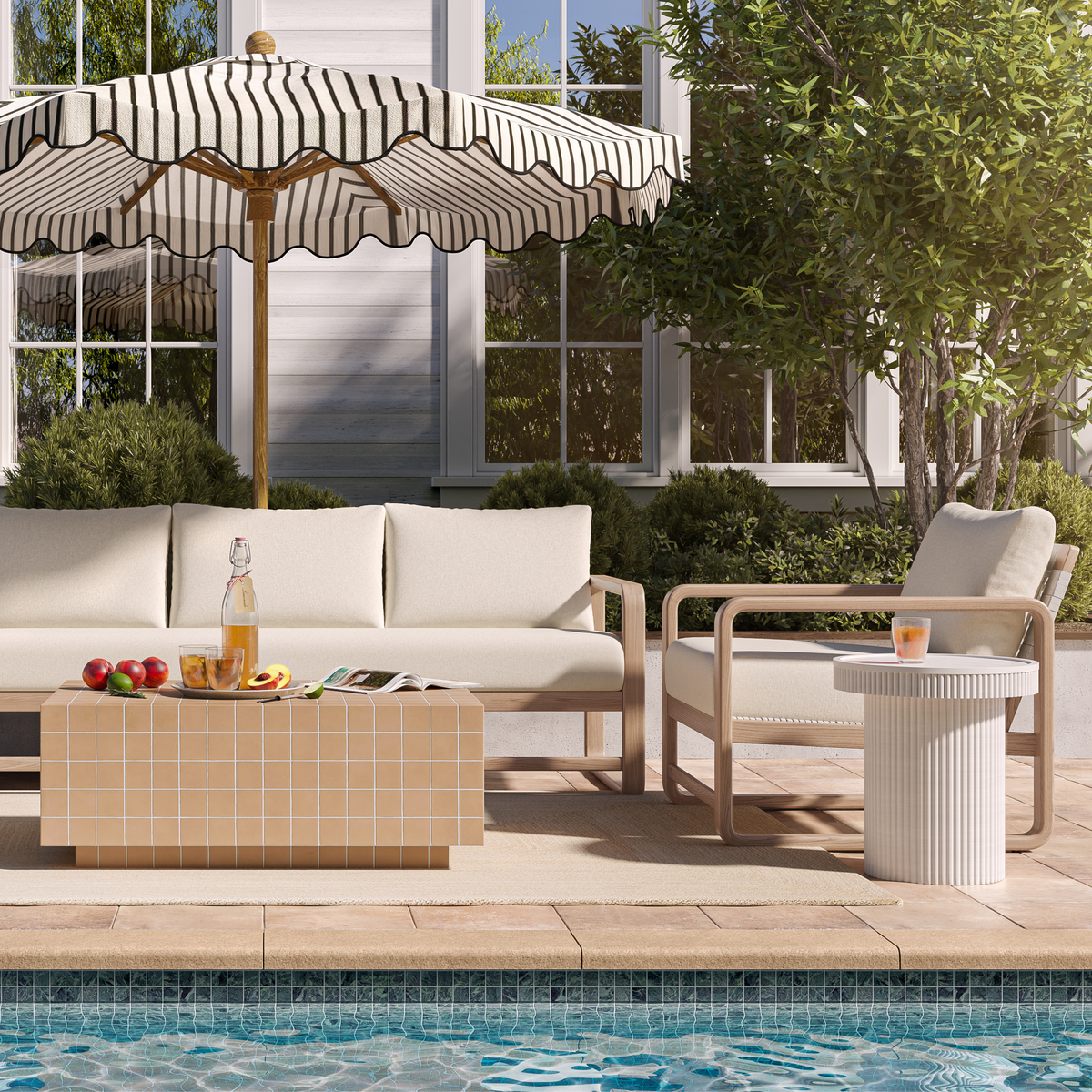 Palata 84" Cream Performance Fabric Outdoor Sofa - View 3