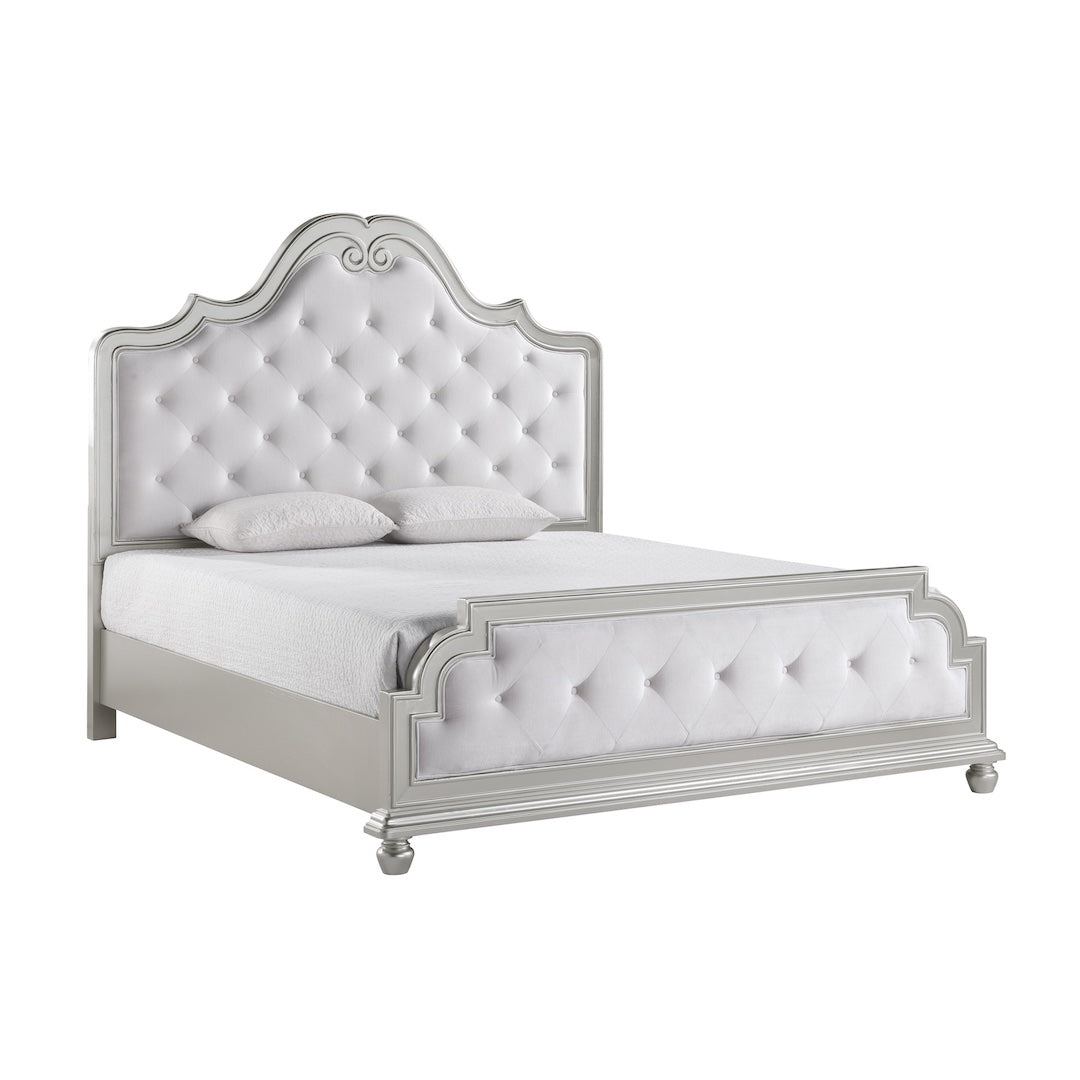 Traditional Silver Ornate Tufted Master Roma Bedroom Set