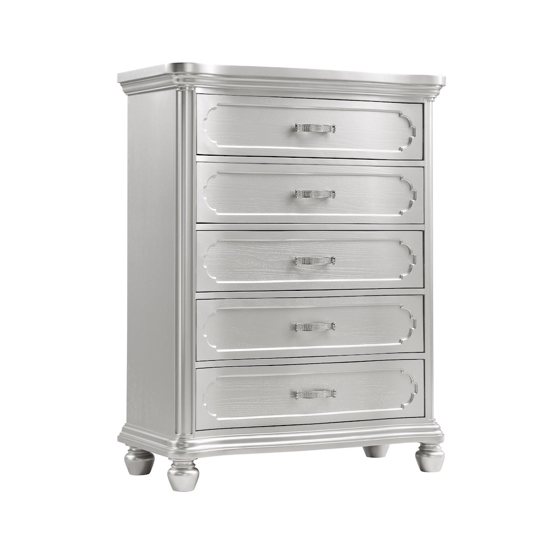 Traditional Silver Ornate Tufted Master Roma Bedroom Set
