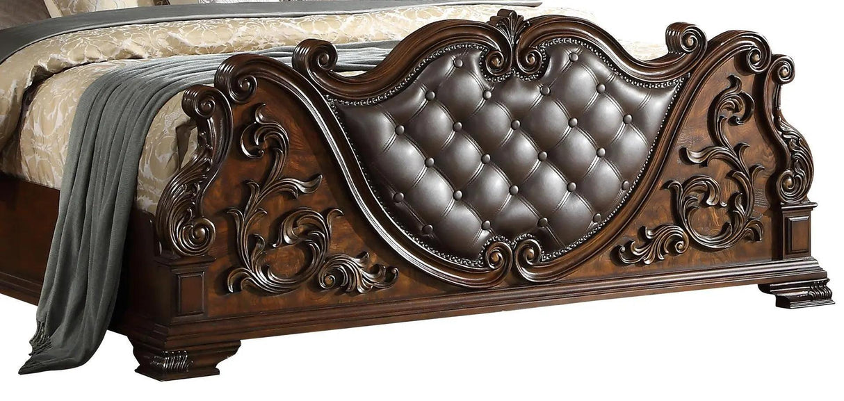Traditional Ornate Santa 5-Piece Bedroom Set in Rich Cherry Finish