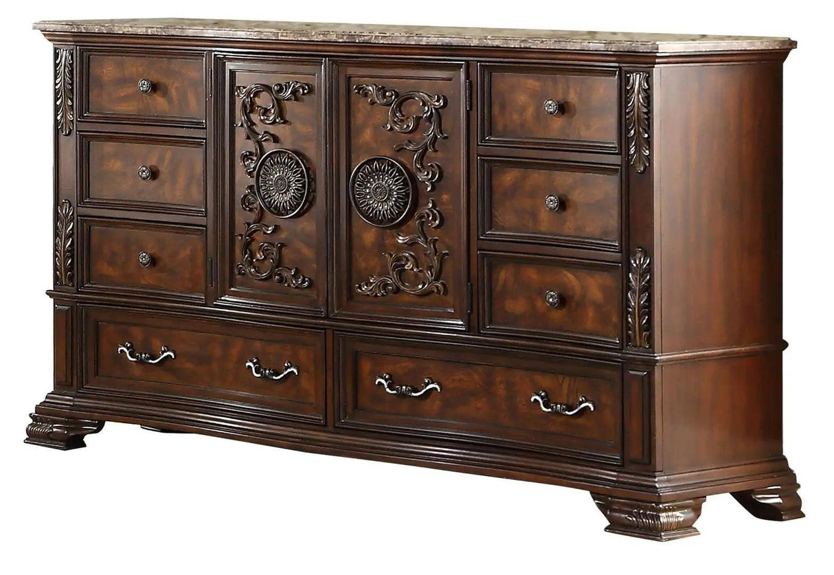 Traditional Ornate Santa 5-Piece Bedroom Set in Rich Cherry Finish