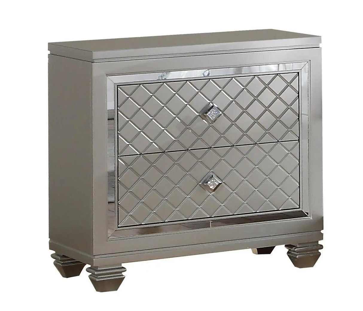 Shiney Silver Finish Bedroom Set with LED Headboard & Storage