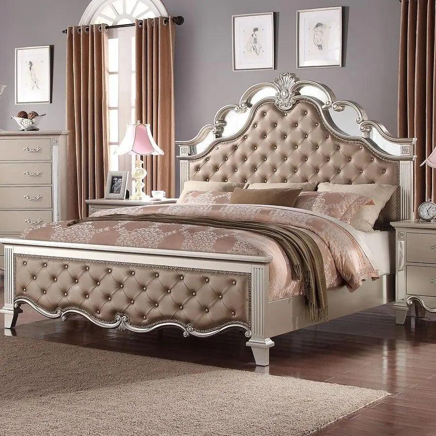Elegant Sonia 5-Piece Contemporary Silver Tufted Champagne Bedroom Collection