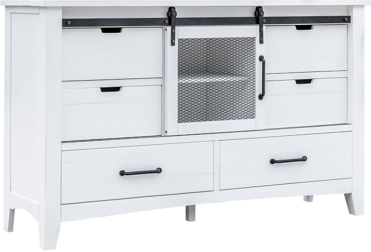 Stockton Vintage White Bedroom Set with Bed, Dresser, Mirror & Chest