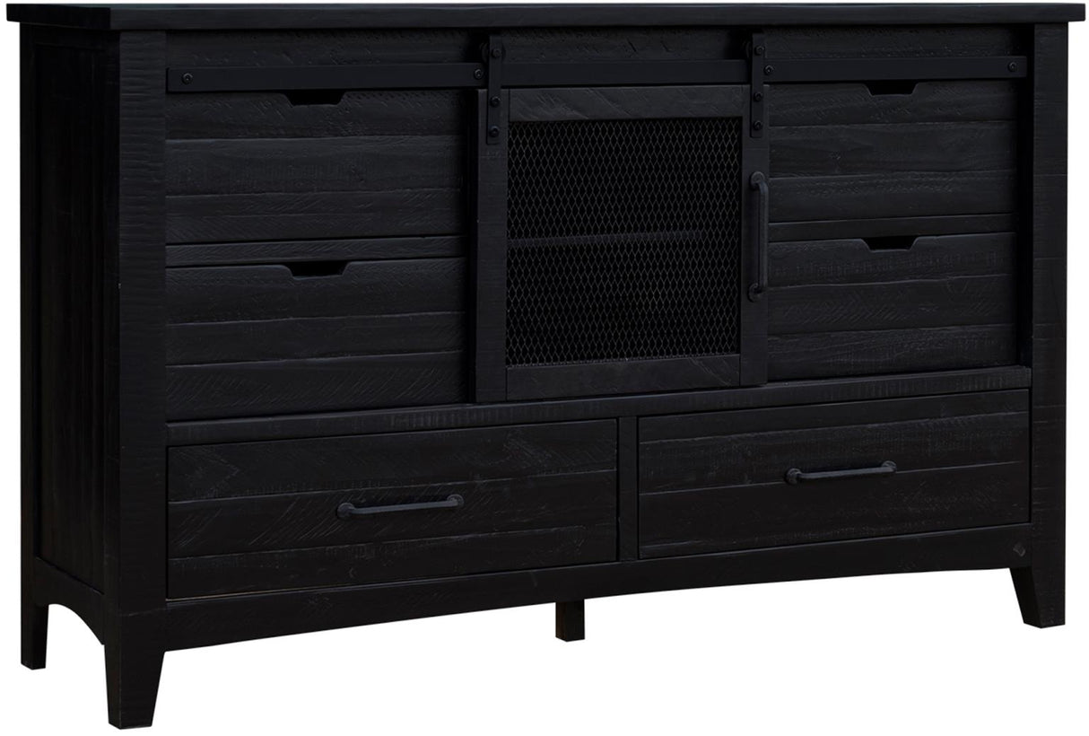 Stockton Vintage Black Bedroom Set with Bed, Dresser, Mirror & Chest