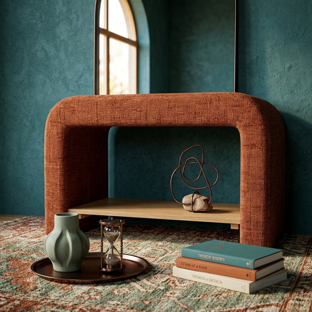 Alvie Striped Chenille Upholstered Storage Side Table - Modern Sculptural & Multi-Functional Seating
