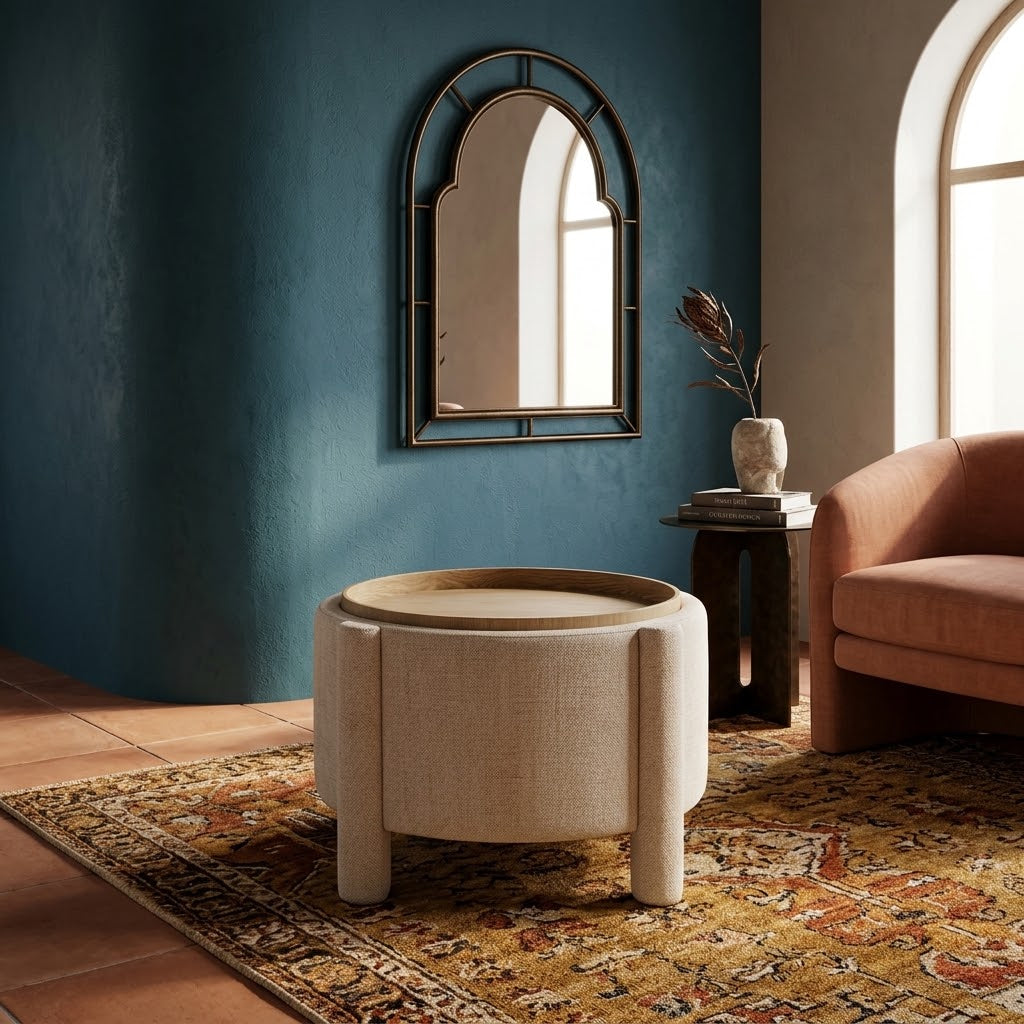 Bellamy Railroad Chenille Storage Stool with Reversible Tray Top - Modern & Multi-Functional Seating