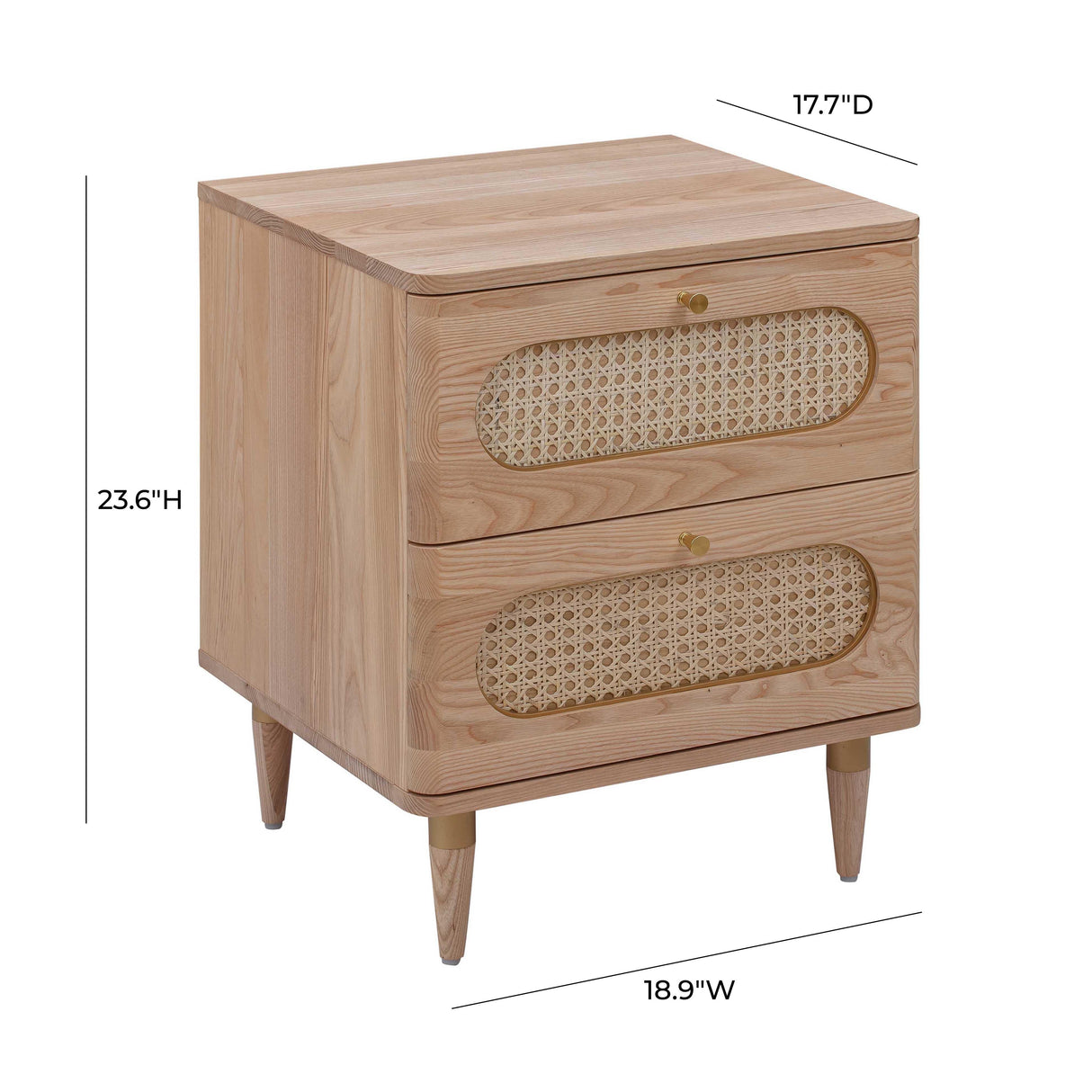 Carmen 19" Natural Ash and Cane 2-Drawer Nightstand