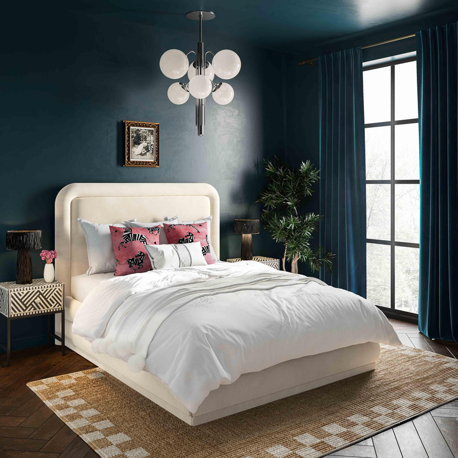Briella Velvet Bed with Transparent Legs & Kiln-Dried Pine Frame - Modern Minimalist Upholstered Bed