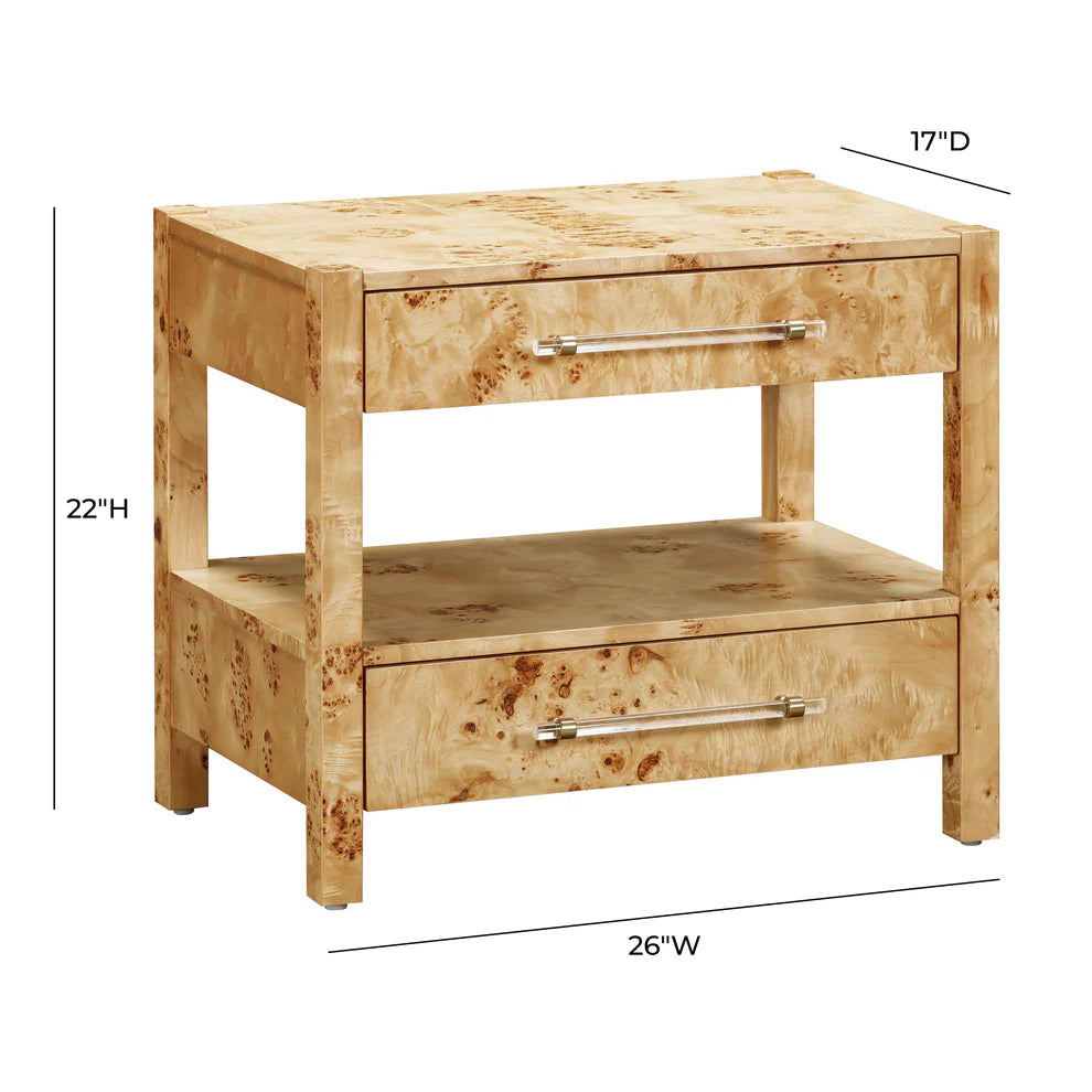 Brandyss Natural Burl Nightstand dimensions