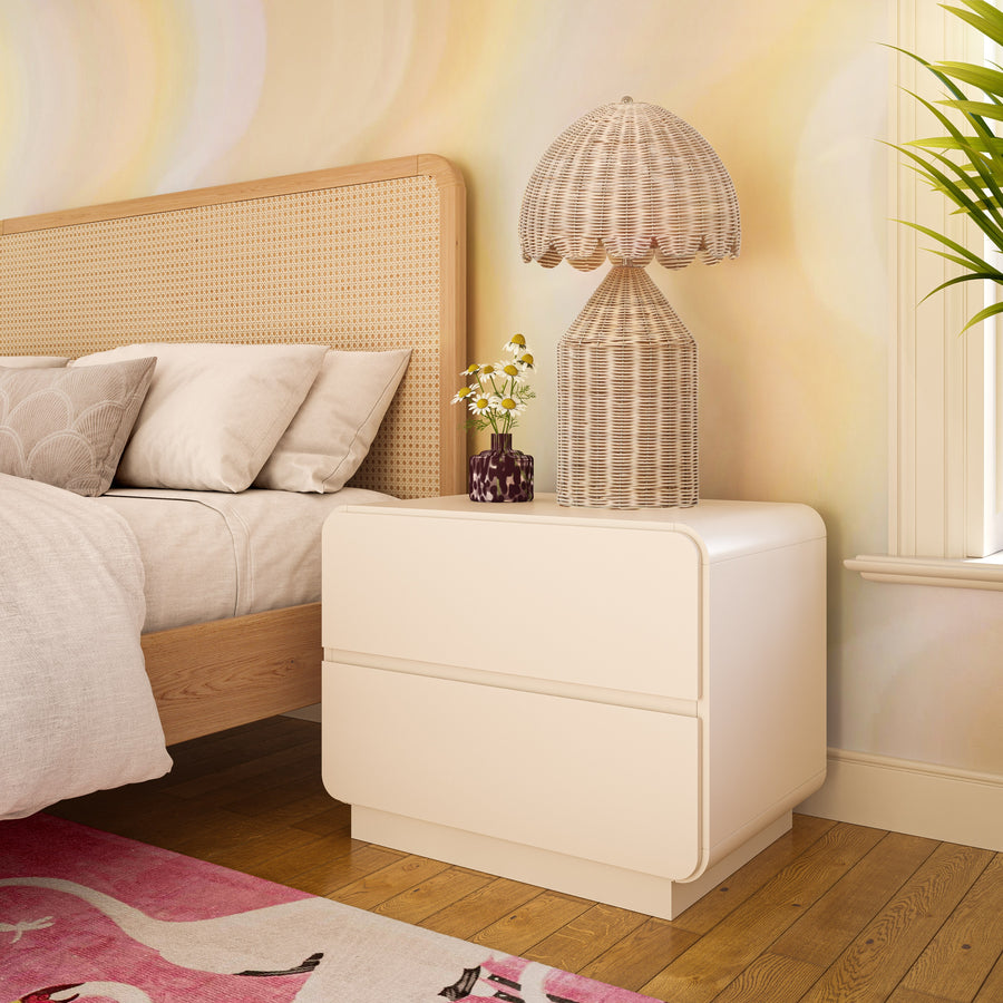 Sagura Nightstand with Spacious Soft-Close Drawers - Modern Contemporary Acacia Wood Bedside Table