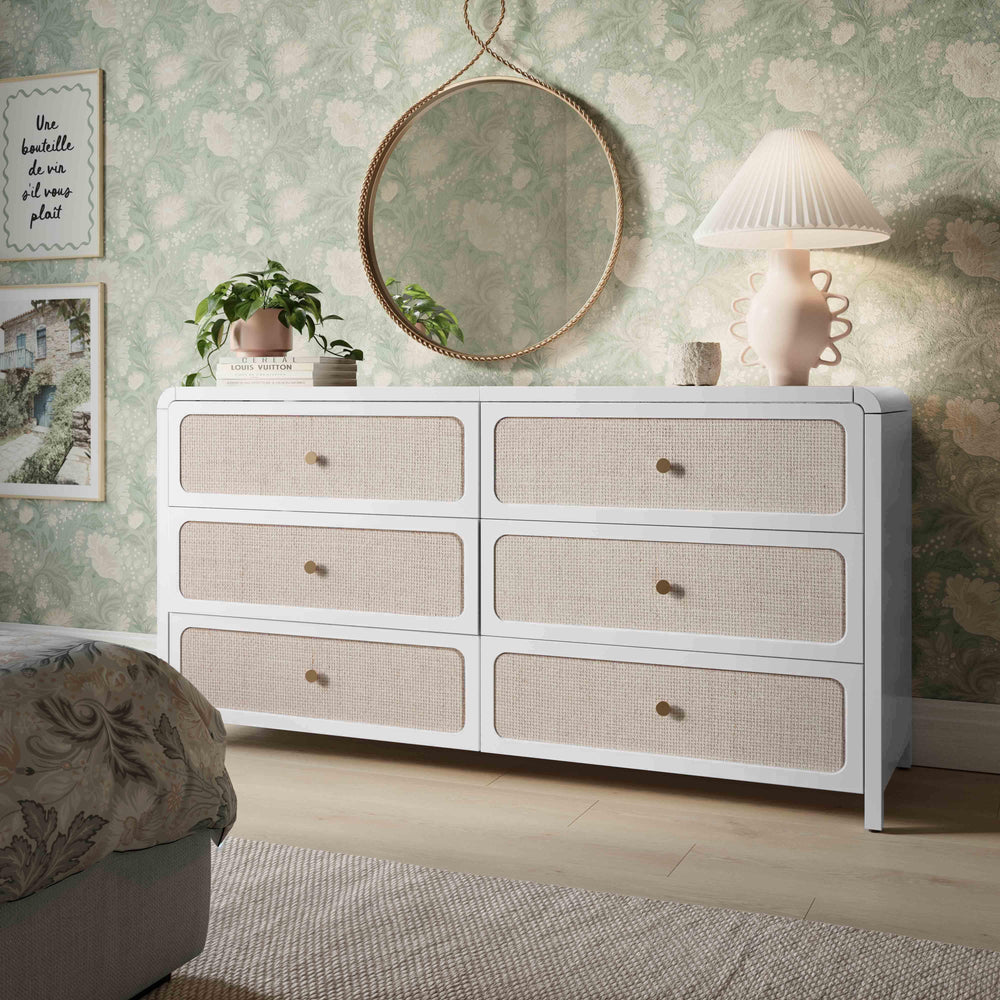 Patty White Rattan 6 Drawer Dresser dimensions