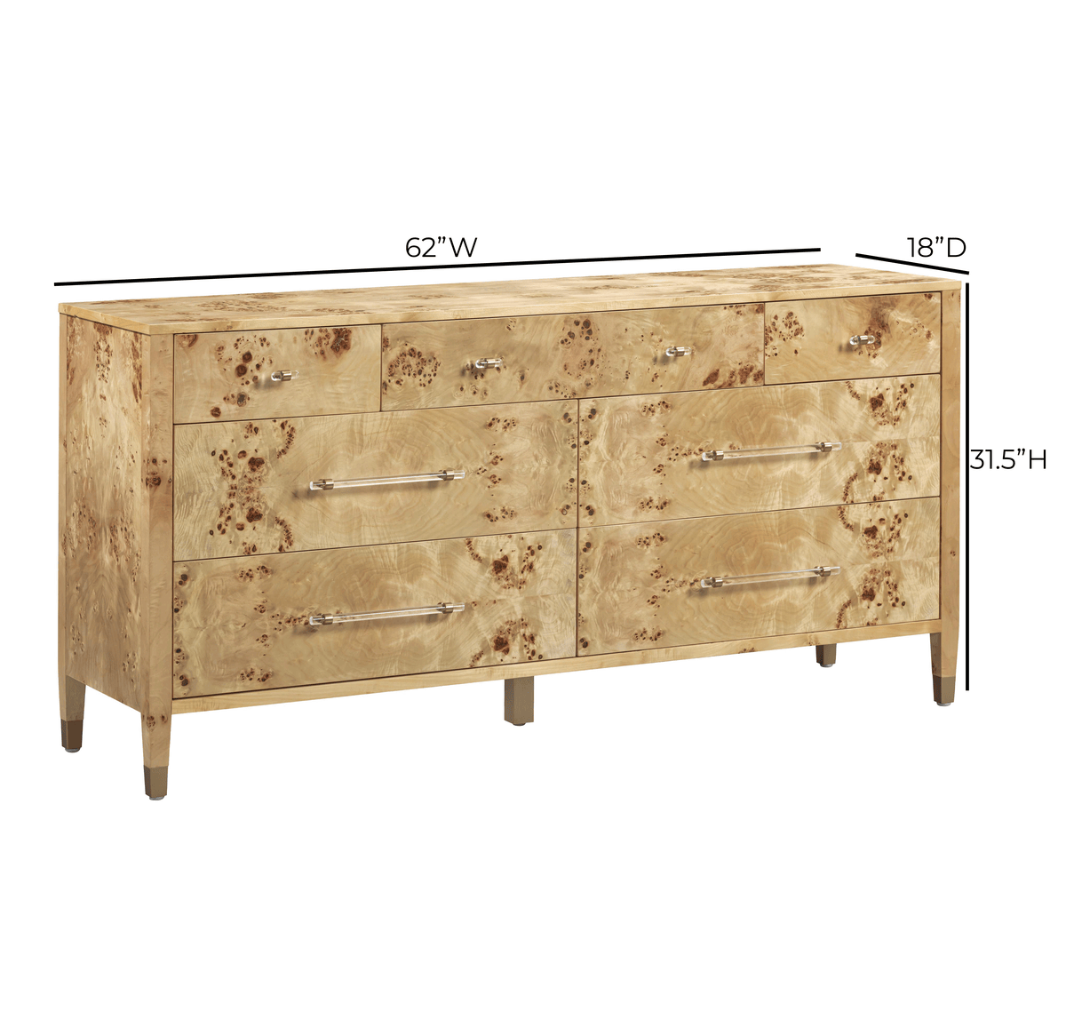 Brandyss 62" Burl 7-Drawer Dresser - View 9