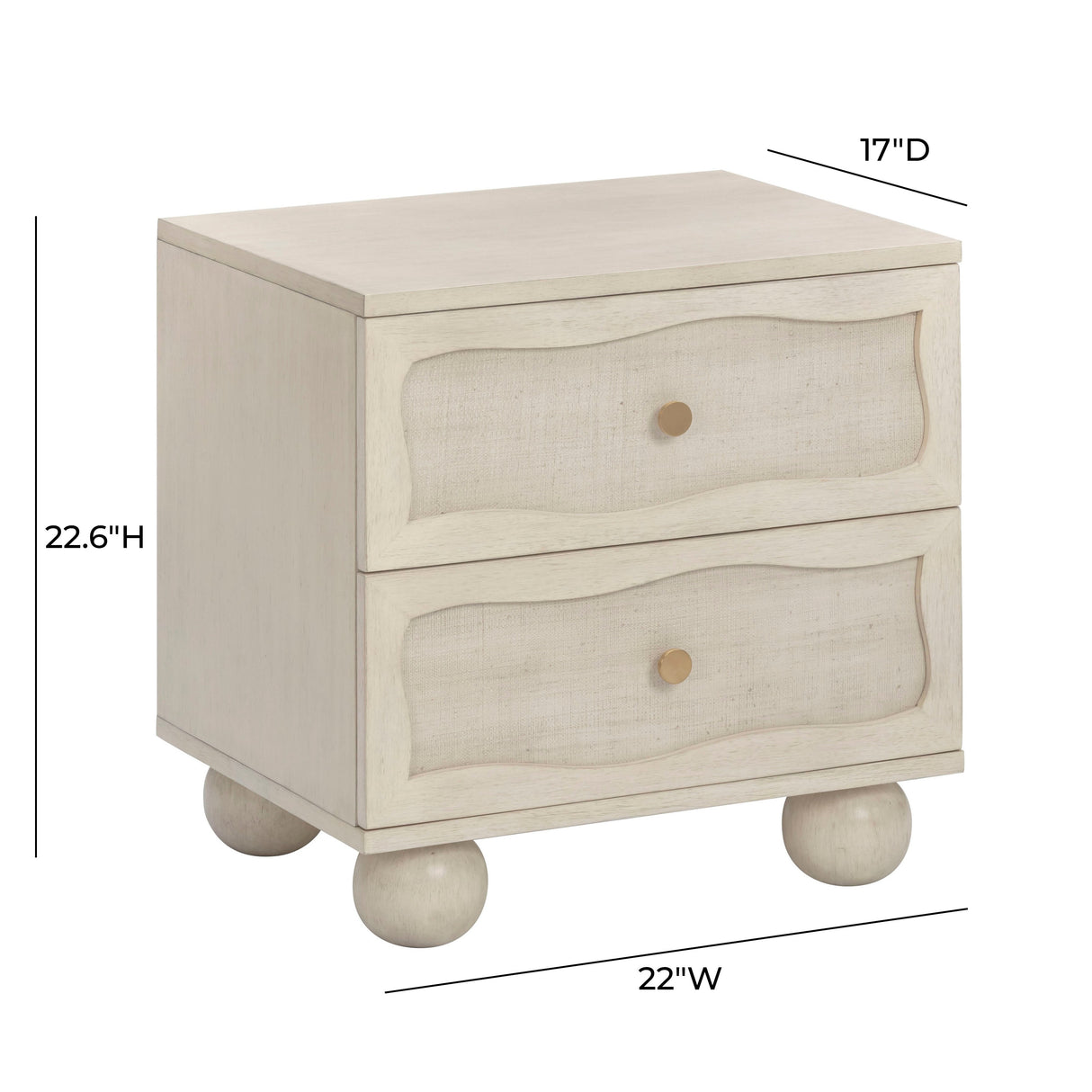 Grappa 22" Wood & Raffia Wavy 2-Drawer Nightstand