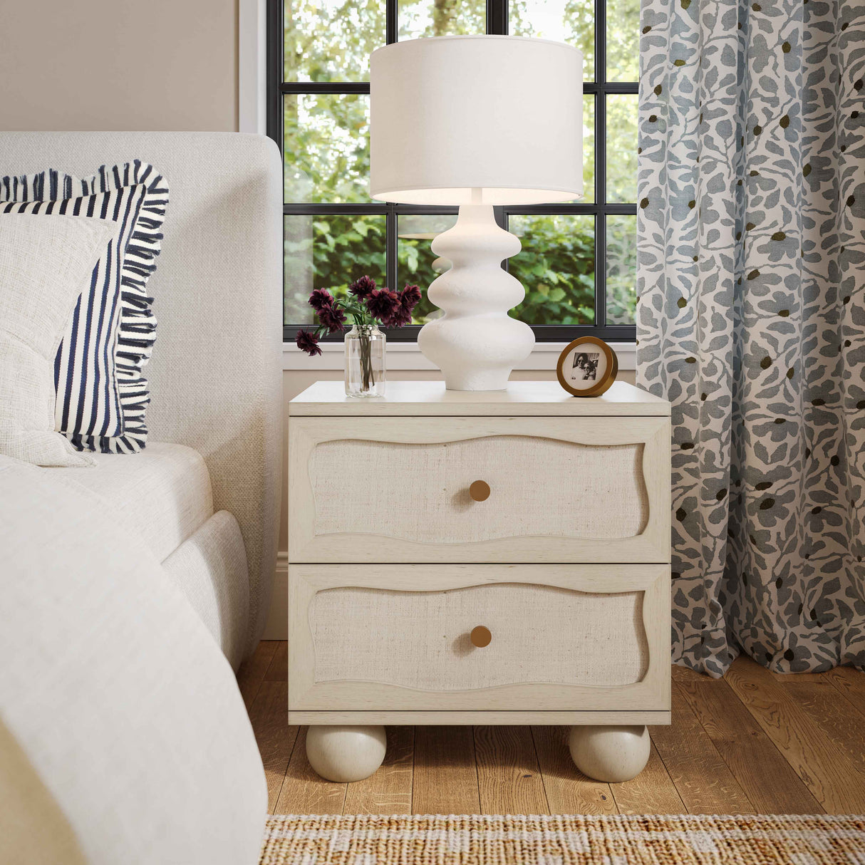 Grappa 22" Wood & Raffia Wavy 2-Drawer Nightstand