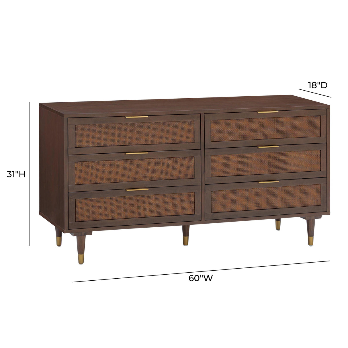 Sierra 60" Cane 6-Drawer Dresser
