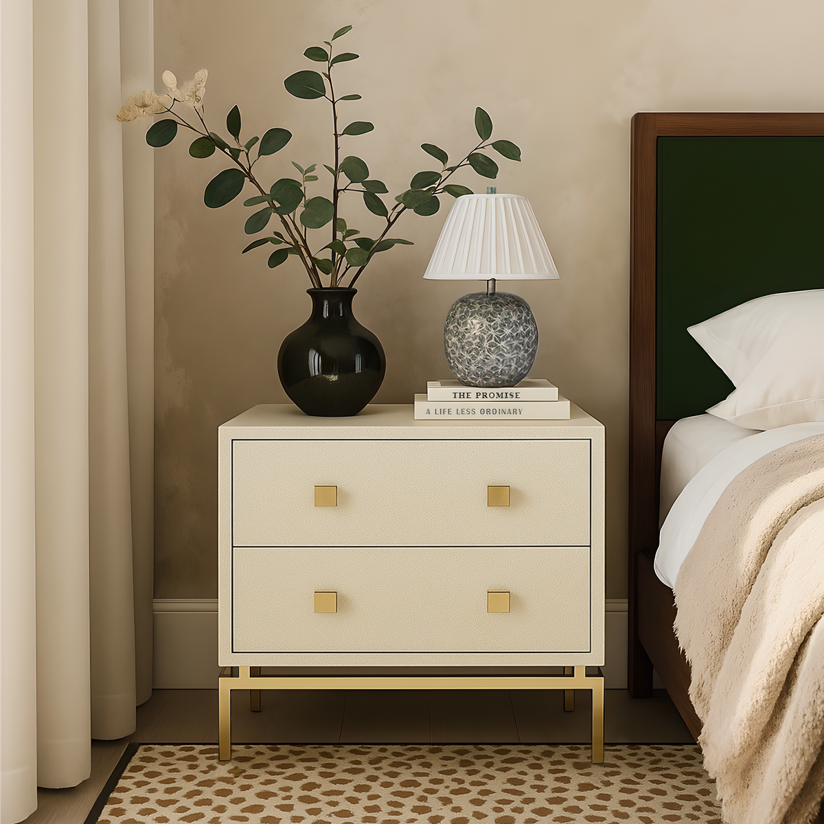 Pesce 25" Faux Shagreen 2-Drawer Nightstand - View 2