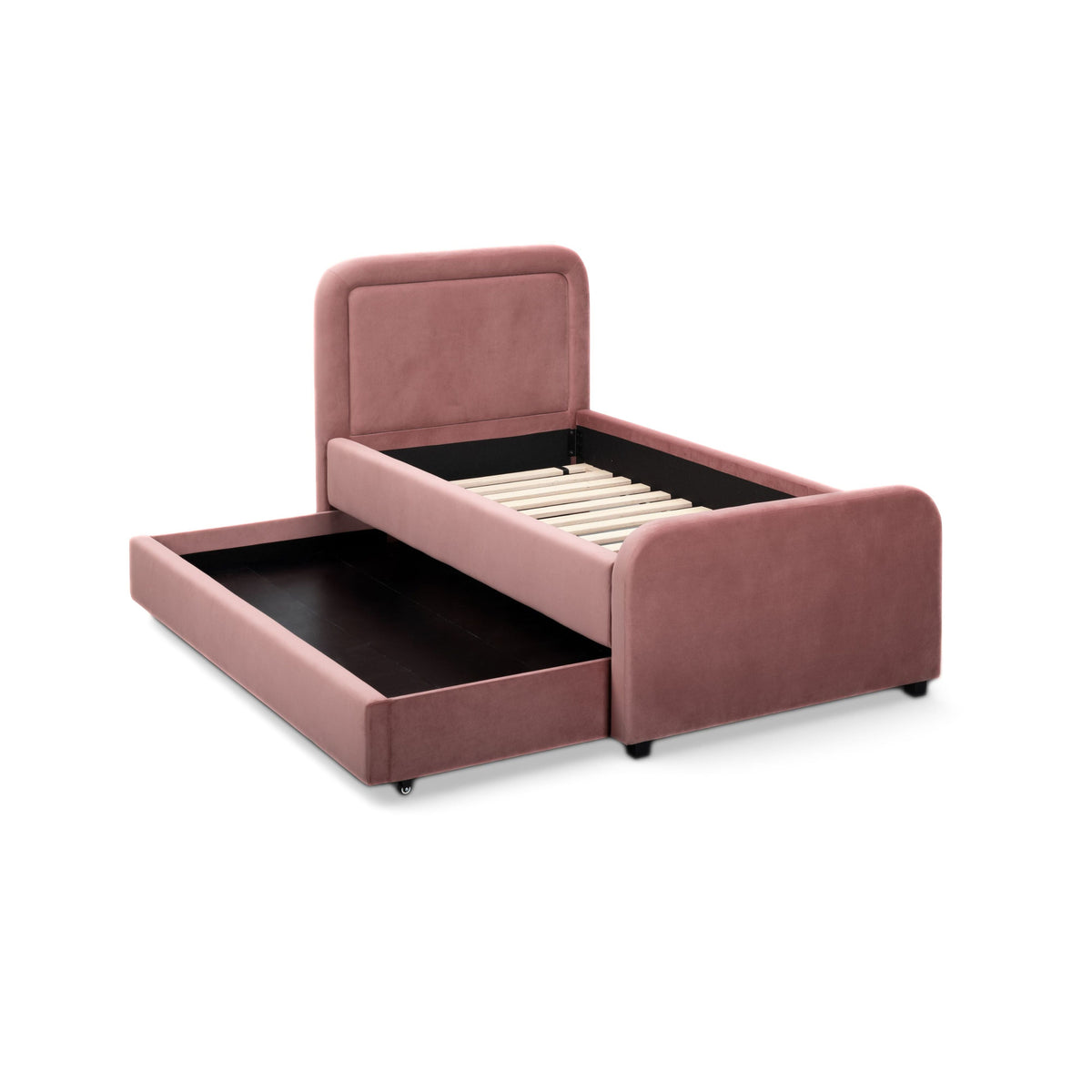 Overhead angle of Briella Twin Trundle Bed displaying slat mattress support system