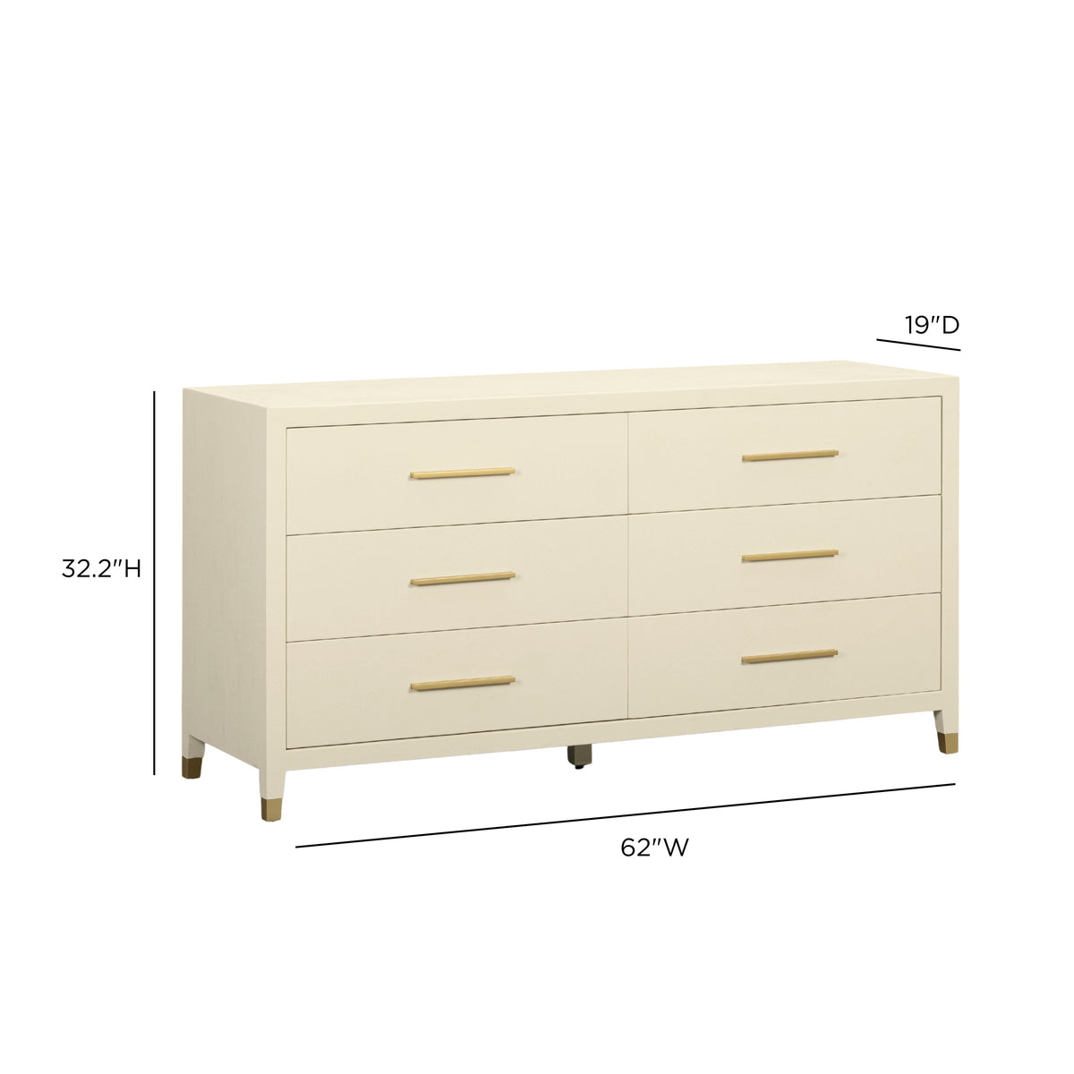 Dani 62" Cream Faux Shagreen 6-Drawer Dresser - View 8