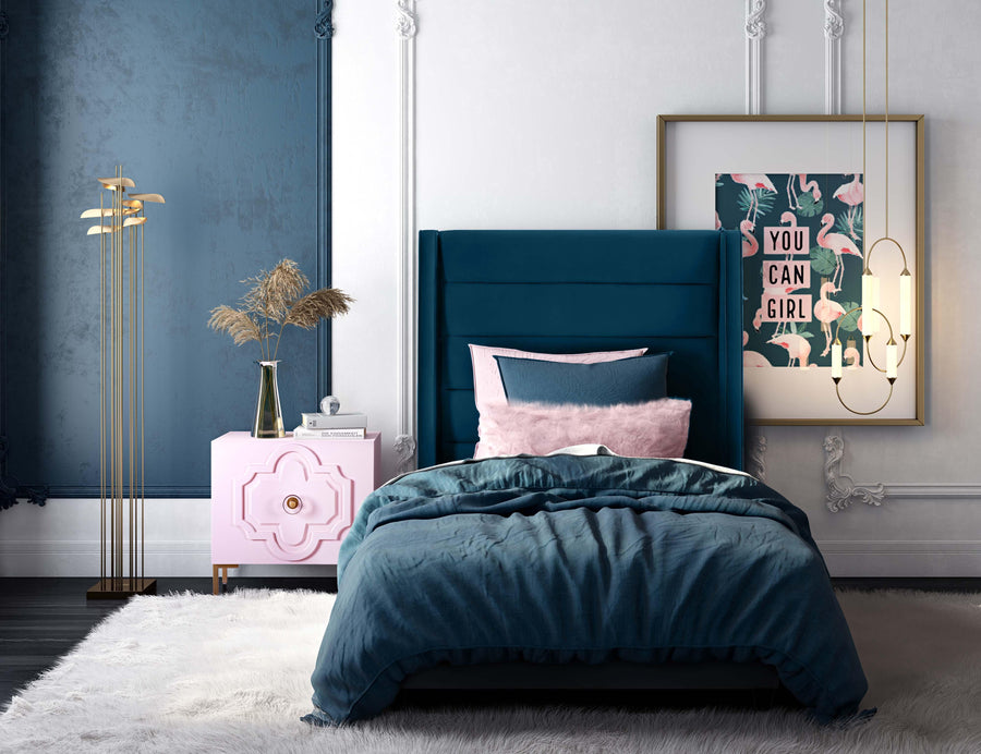 Koah Velvet Bed with Channel-Tufted Headboard & Sharp Angles - Contemporary Upholstered Bed