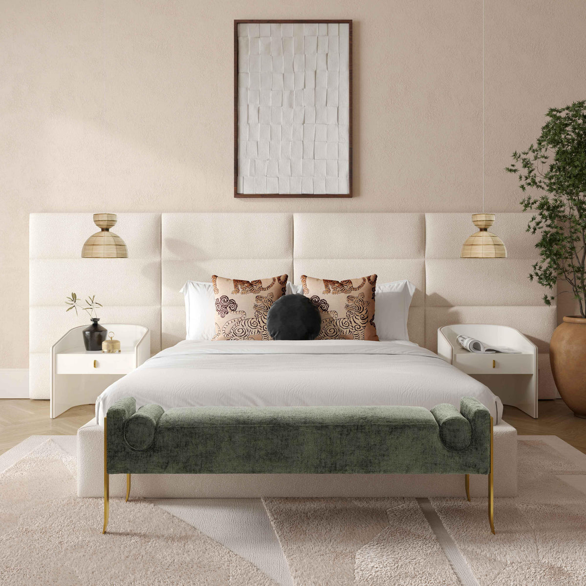 Eliana Cream Performance Boucle Headboard Wings - View 8