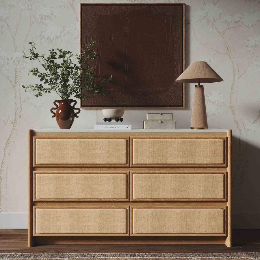 Paige 56" Natural Oak 6-Drawer Dresser