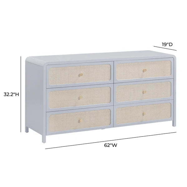 Patty White Rattan 6 Drawer Dresser