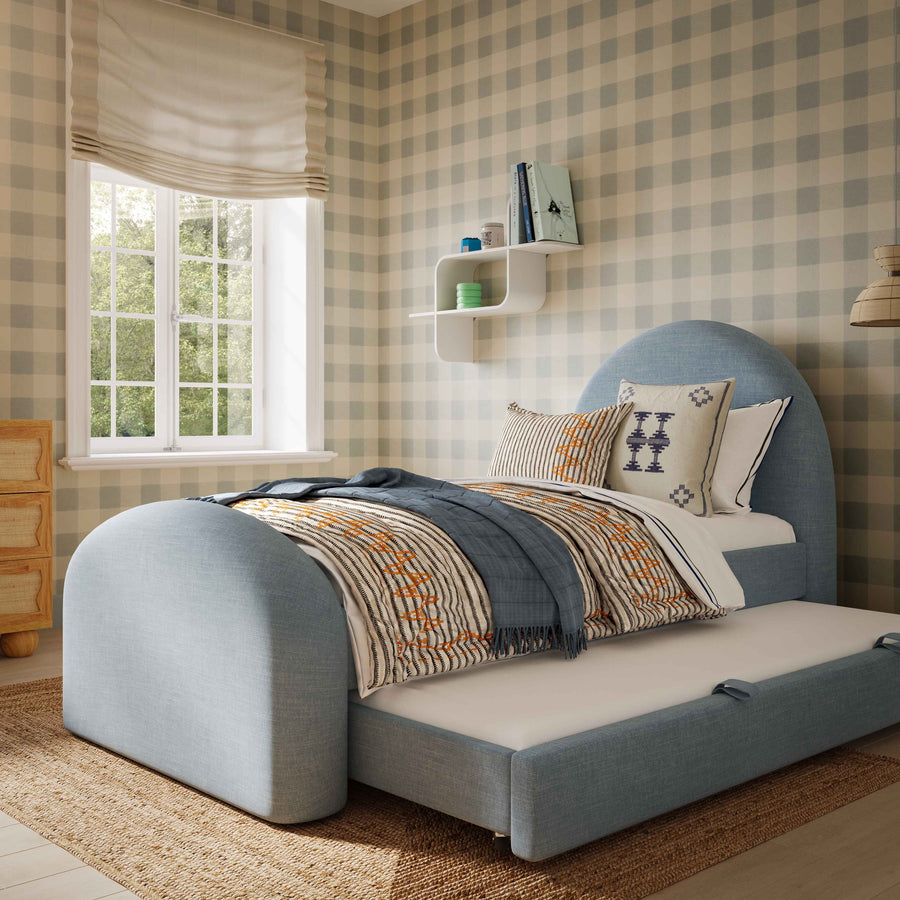 Moon Chambray Blue Chenille Twin Trundle Bed