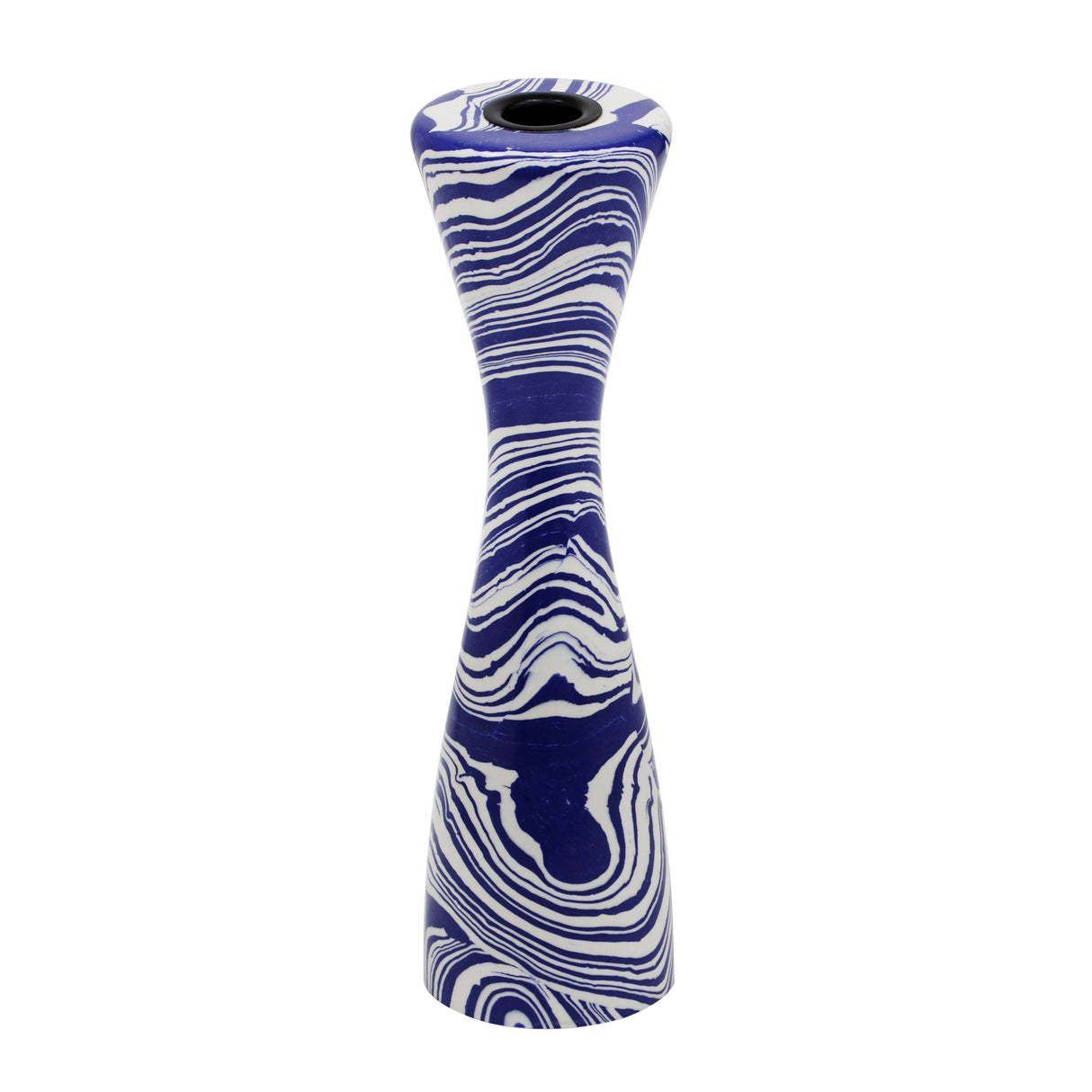 Serene Blue & White Swirl Resin Candlestick