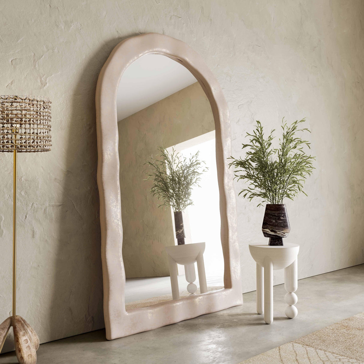Kaia 48"X79" Cream Textured Floor Mirror